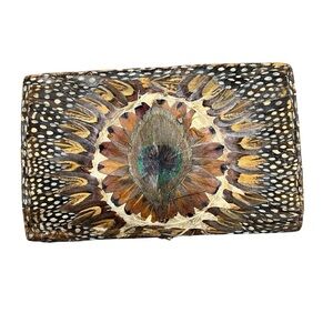 Vintage Genuine Peacock Feather Wallet by Comeco Clutch Cocktail